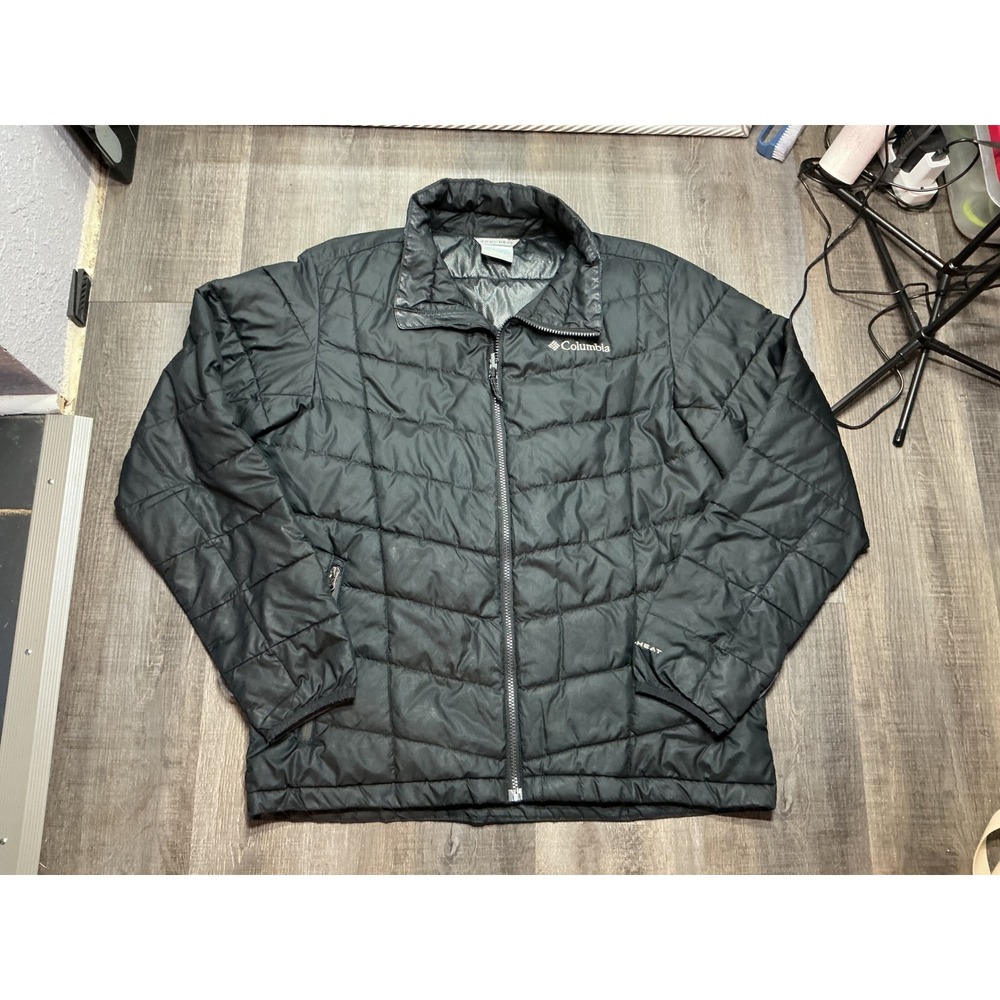 Columbia Omni-Heat Interchange Puffer Jacket Mens Medium Black Full Zip Quilted